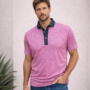 Greyson Clothiers Plus Or Minus Golf Polo Shirt Mens Medium Wild Rose Pink Navy